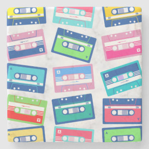 Retro Vintage Audio Tape Cassette Pattern Stone Coaster