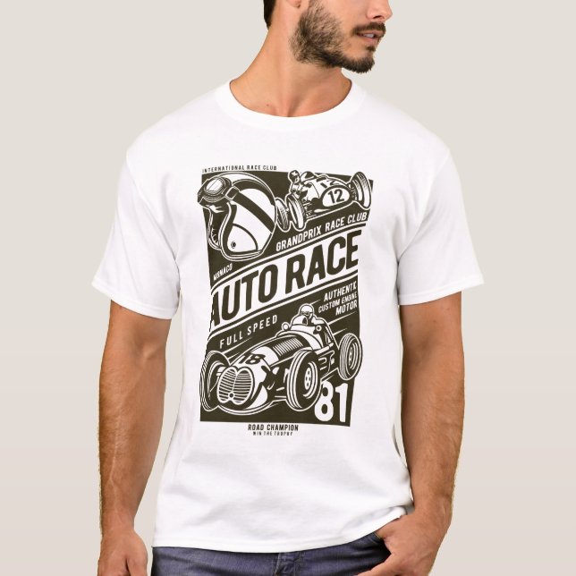 Retro Vintage Auto Race Car T-Shirt (Front)