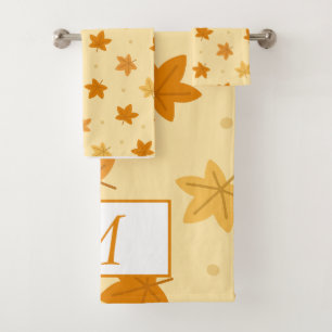 Retro vintage autumn leaves pattern bath towel set