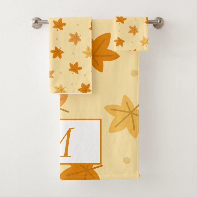 Retro vintage autumn leaves pattern bath towel set (Insitu)
