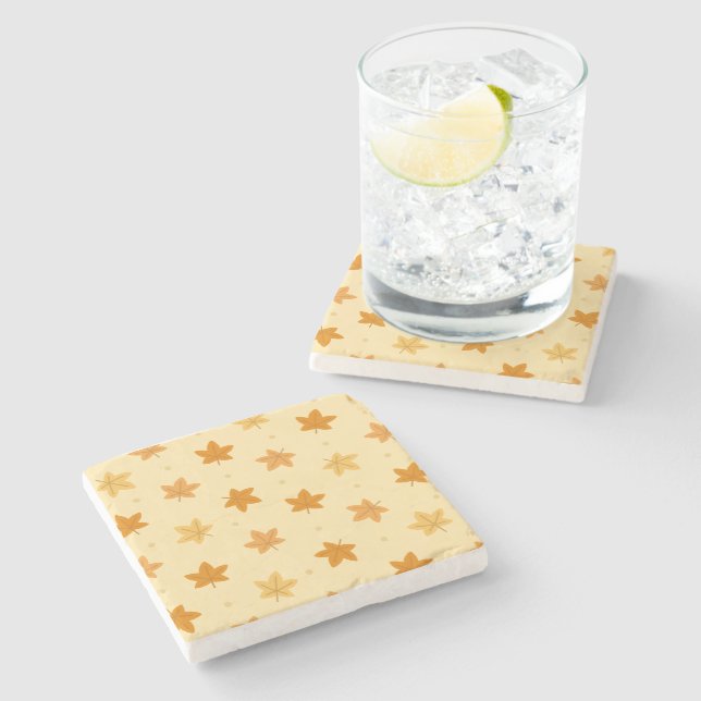 Retro vintage autumn leaves pattern stone coaster (Side)