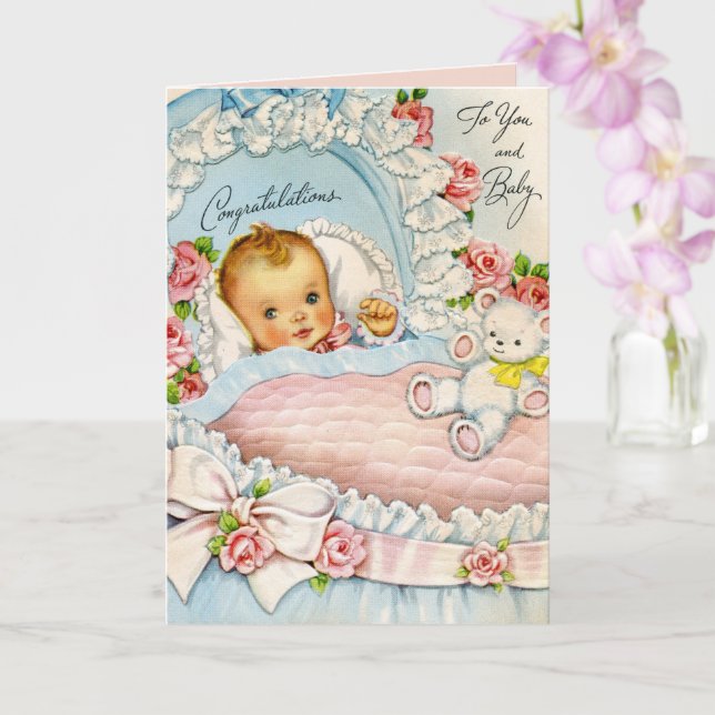 retro vintage baby girl card (Orchid)