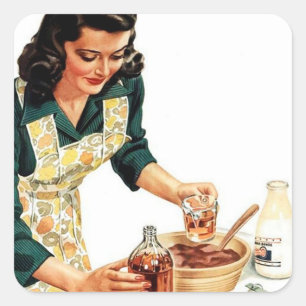 Retro vintage baking lady square sticker
