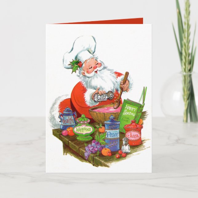 retro vintage baking Santa Christmas Card (Front)