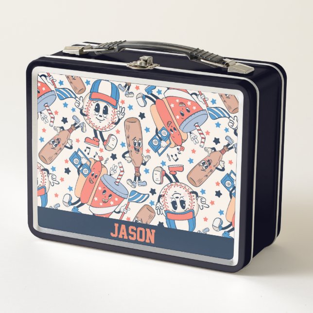 Retro Vintage Baseball Personalised Metal Lunch Box (Front)