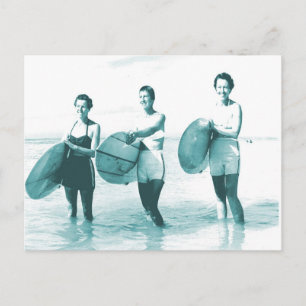 Retro Vintage Bathing Beauties Surfing Postcard