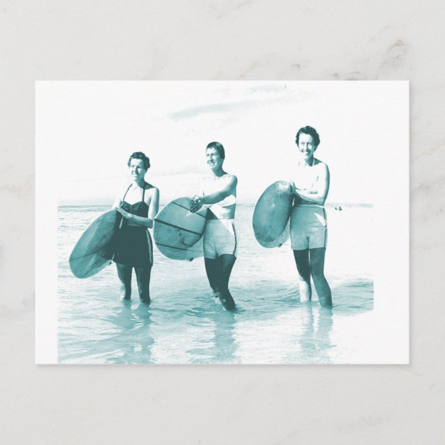 Retro Vintage Bathing Beauties Surfing Postcard (Front)