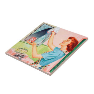 retro vintage bathroom lady tile