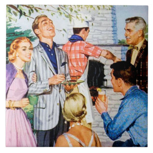 retro vintage bbq party everyday tile