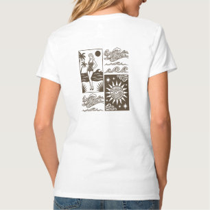 Retro Vintage Beach Pin-Up Girl with Ocean Waves & T-Shirt