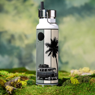 Retro Vintage Beach Van and Palm Tree Water Bottle