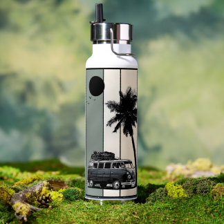 Retro Vintage Beach Van and Palm Tree Water Bottle