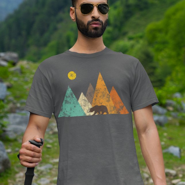 Retro Vintage Bear in Woods Mountains T-Shirt