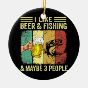 Retro Vintage Beer and Fishing Lover Men Women  Ceramic Tree Decoration