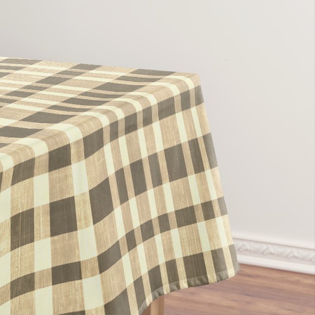 Retro Vintage Beige Textured Plaid  Tablecloth (In Situ)
