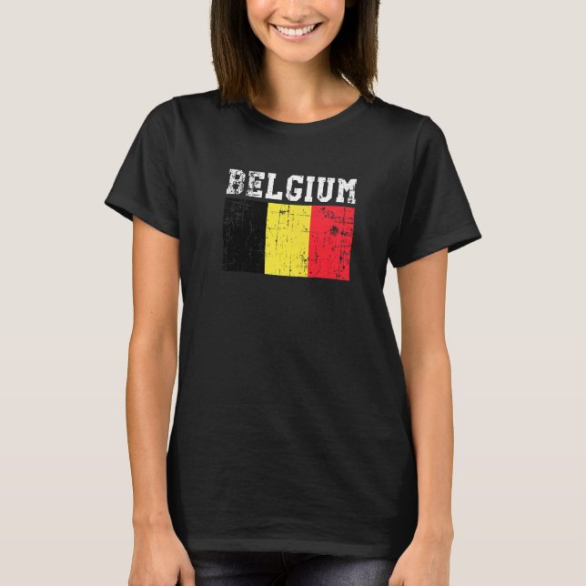 Retro Vintage Belgium Flag Belgian Roots T-Shirt (Front)