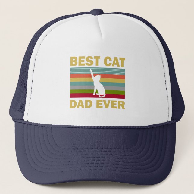 Retro Vintage Best Cat Dad Ever Trucker Hat (Front)