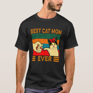 Retro Vintage Best Cat Mum Ever Funny Fist Bump Gi T-Shirt