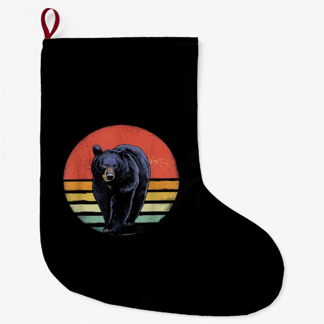 Retro Vintage Black Bear Large Christmas Stocking (Front)