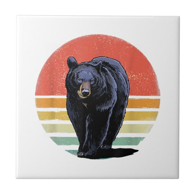Retro Vintage Black Bear Tile (Front)