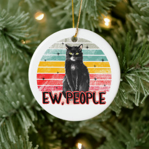 Retro Vintage Black Cat Ew People Ceramic Tree Decoration