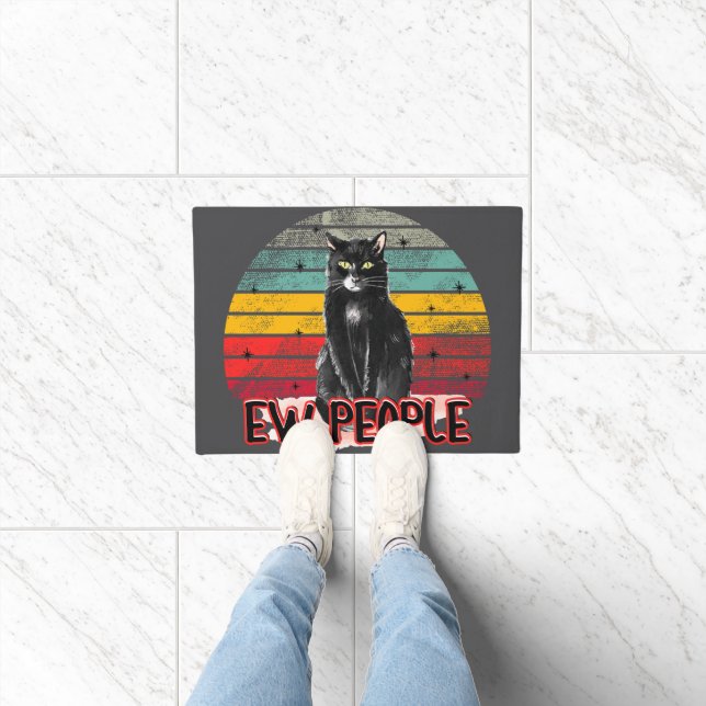 Retro Vintage Black Cat Ew People Doormat (Indoor)