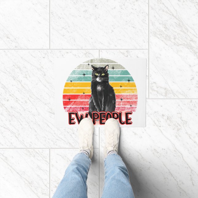 Retro Vintage Black Cat Ew People Doormat (Indoor)