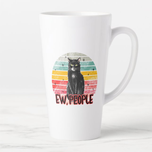 Retro Vintage Black Cat Ew People Latte Mug (Right)