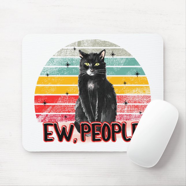 Retro Vintage Black Cat Ew People Mouse Mat (With Mouse)