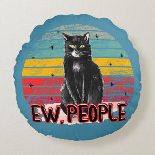 Retro Vintage Black Cat Ew People Round Cushion