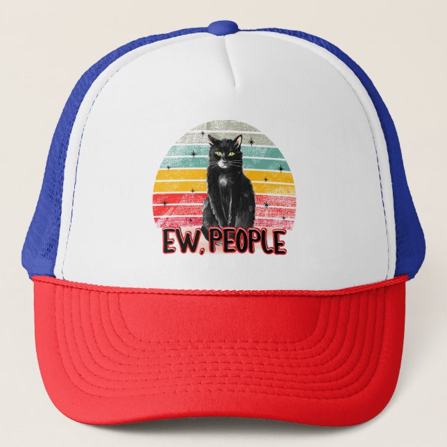 Retro Vintage Black Cat Ew People Trucker Hat (Front)