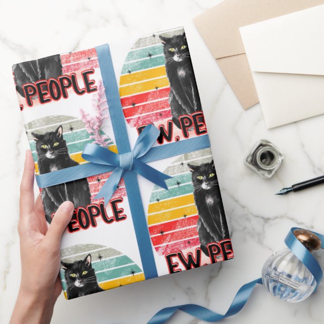 Retro Vintage Black Cat Ew People Wrapping Paper (Gifting)