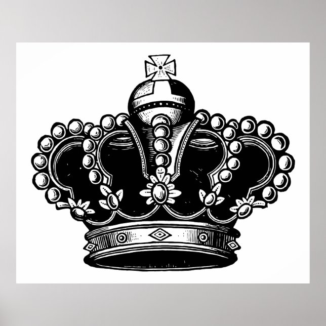 Retro Vintage Black & White Beautiful Royal Crown Poster (Front)