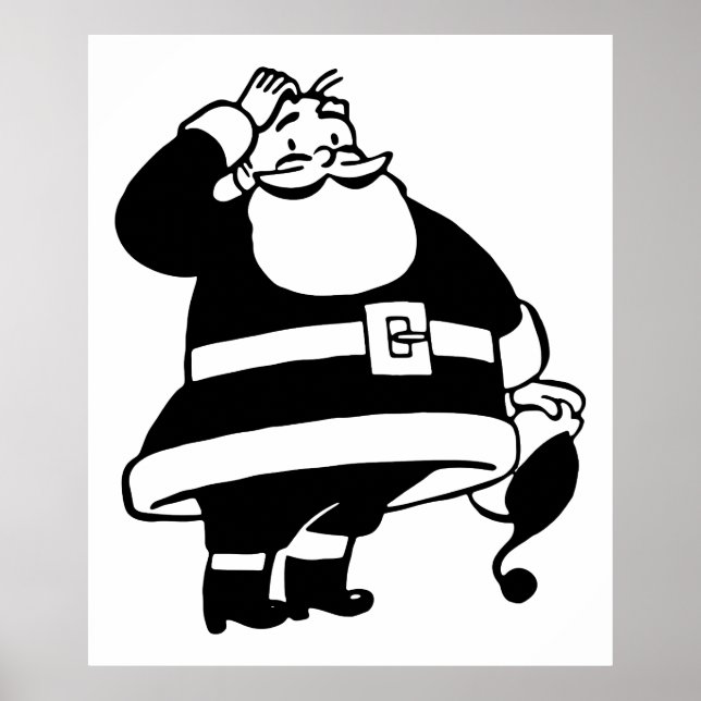 Retro Vintage Black & White Christmas Santa Claus Poster (Front)