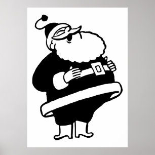 Retro Vintage Black & White Christmas Santa Claus Poster
