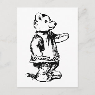 Retro Vintage Black & White Cute Teddy Bear Postcard