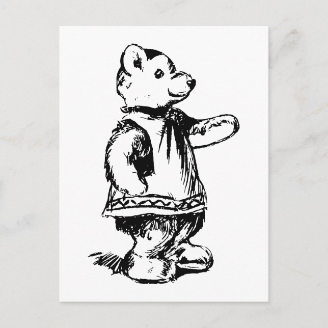 Retro Vintage Black & White Cute Teddy Bear Postcard (Front)