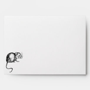 Retro Vintage Black & White Fluffy Mouse Envelopes