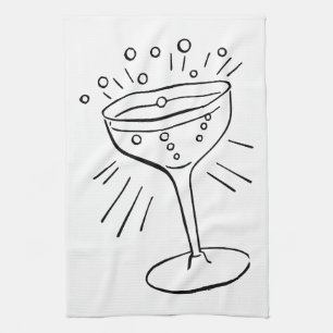 Retro Vintage Black & White Glass of Champagne Tea Towel