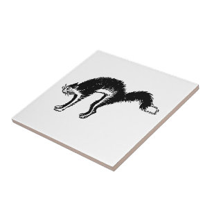 Retro Vintage Black & White Scared Arched Cat Tile