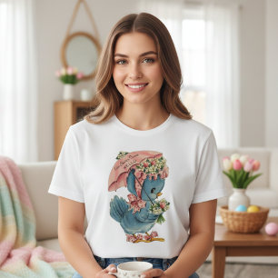 Retro Vintage Blue Bird Easter Time Hello T-Shirt