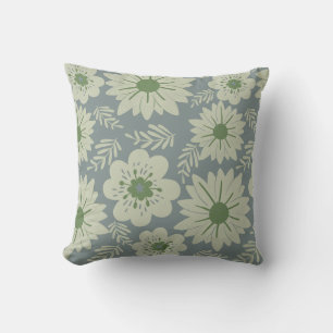 Retro Vintage Blue Green Floral Cushion