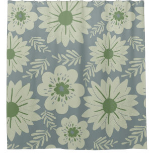 Retro Vintage Blue Green Floral  Shower Curtain