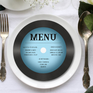 Retro Vintage Blue Vignette Vinyl Record Wedding Menu