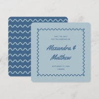 Retro Vintage Blue Wavy Frame Wedding
