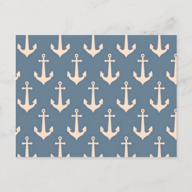 Retro Vintage Blue White Anchor Pattern Postcard (Front)