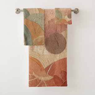 Retro Vintage Bohemian Earthy Abstract Design Bath Towel Set