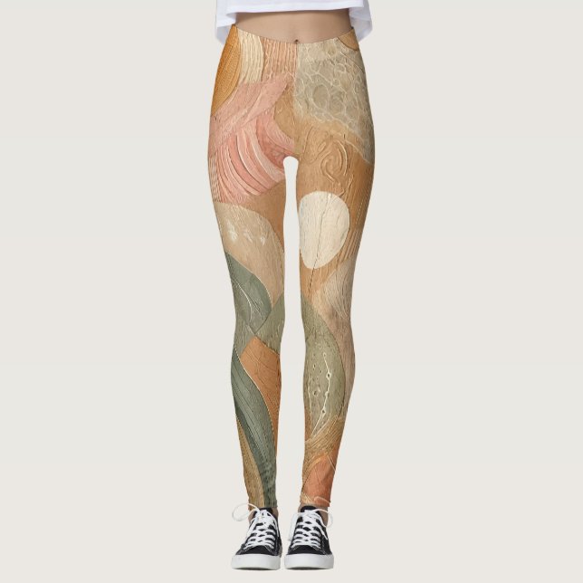 Retro Vintage Bohemian Earthy Abstract Design Leggings (Front)