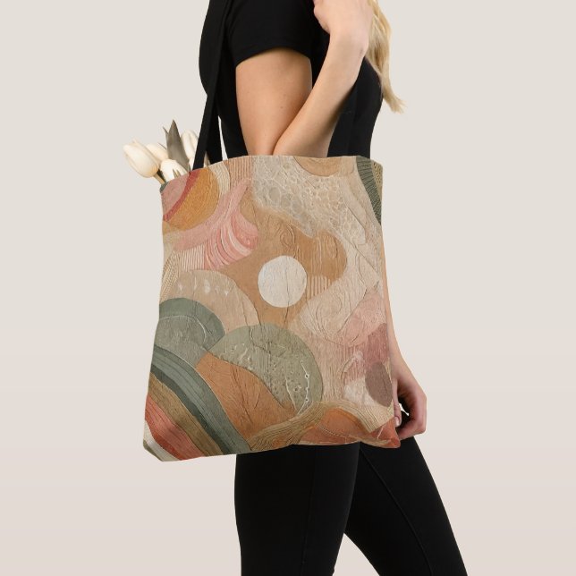 Retro Vintage Bohemian Earthy Abstract Design Tote Bag (Close Up)