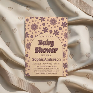 Retro Vintage Boho Daisy 70s Baby Shower Invitation